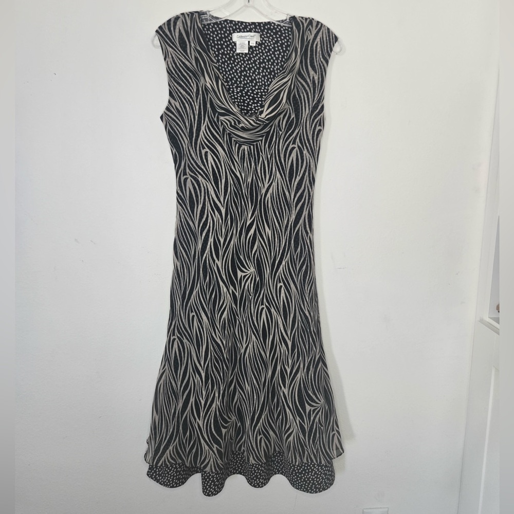 Coldwater Creek Silk Blend Dress Black White Cowl Neck Sleeveless P10
